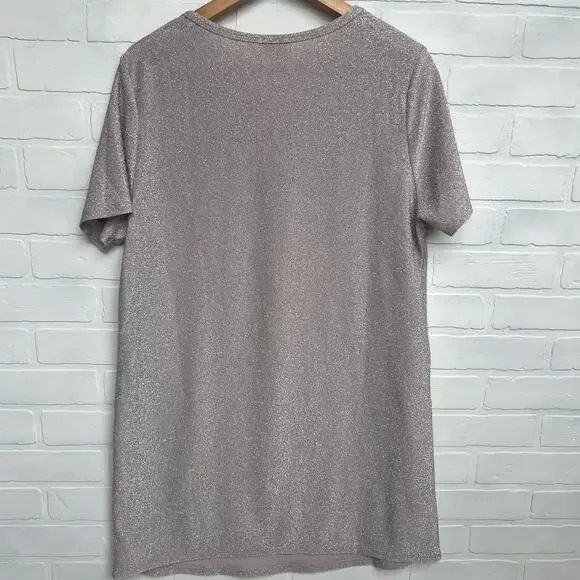 UMGEE Champagne Sparkle Short Sleeve Gold Stud Shirt Dress -sz M - Picture 2 of 6